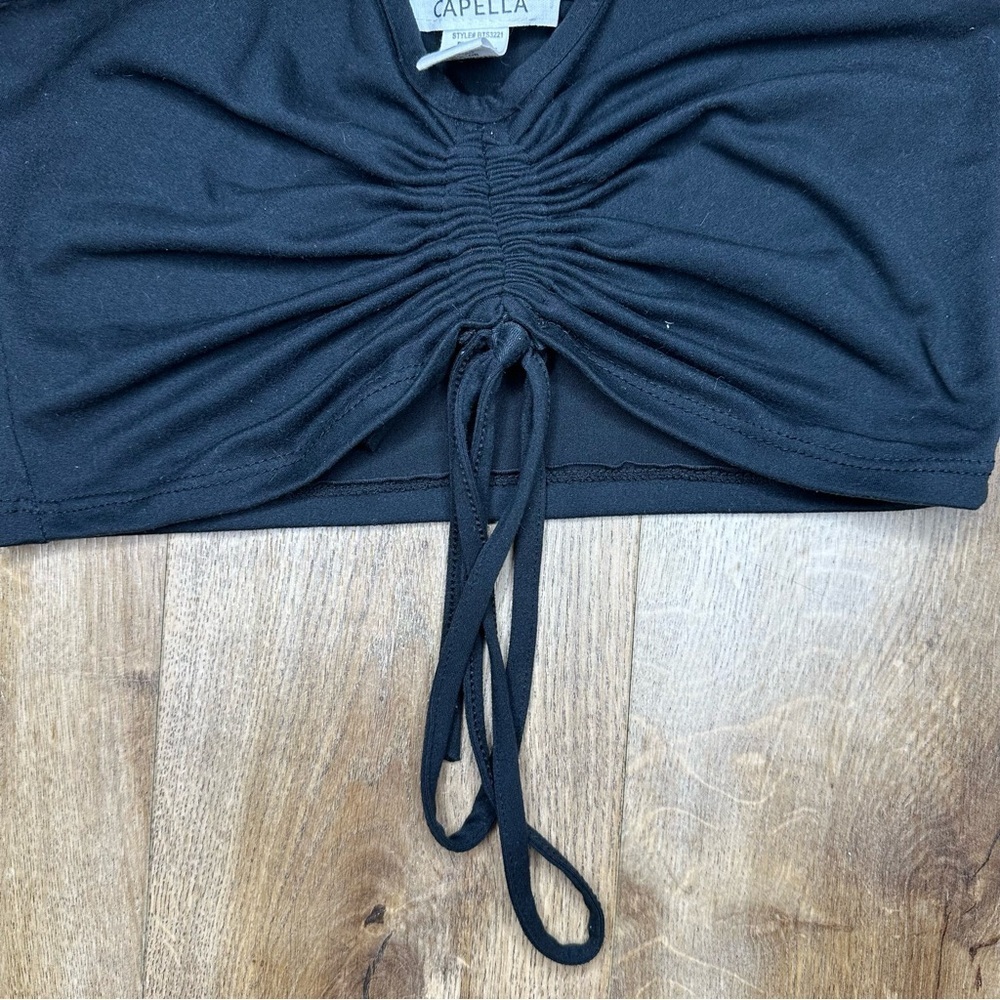 Capella Black Adjustable Scrunched Crop Top Size Small - Picture 4 of 9